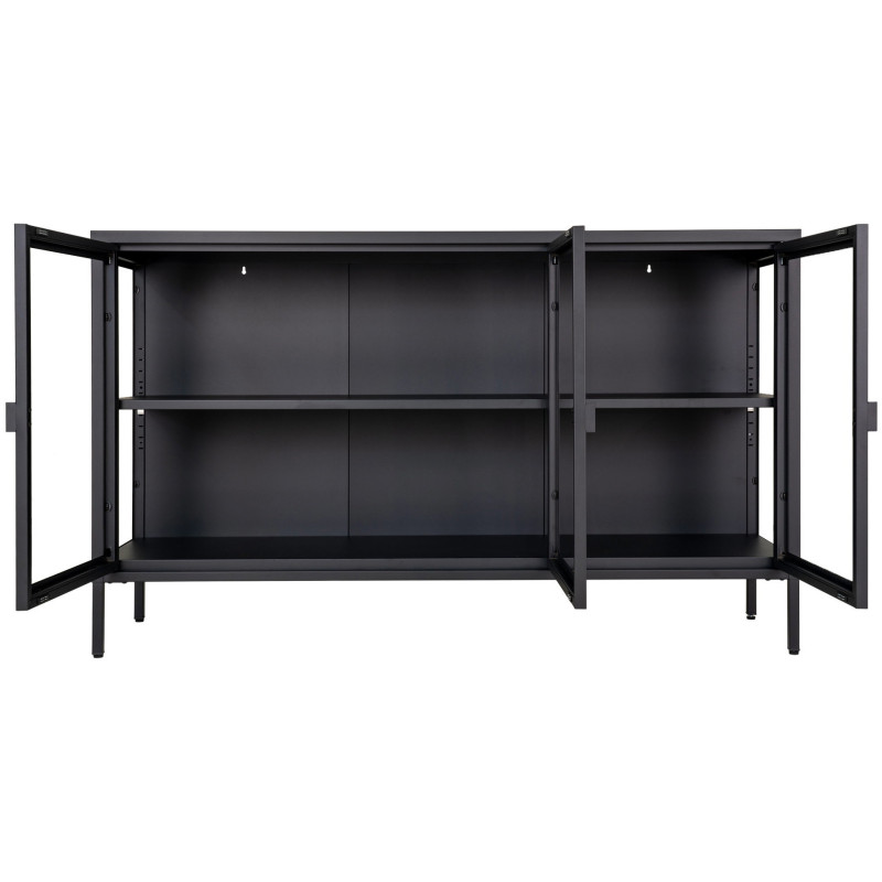 Buffet vitrine 3 portes verre 140 cm métal noir Brisbane 