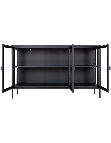 Buffet vitrine 3 portes verre 140 cm métal noir Brisbane 