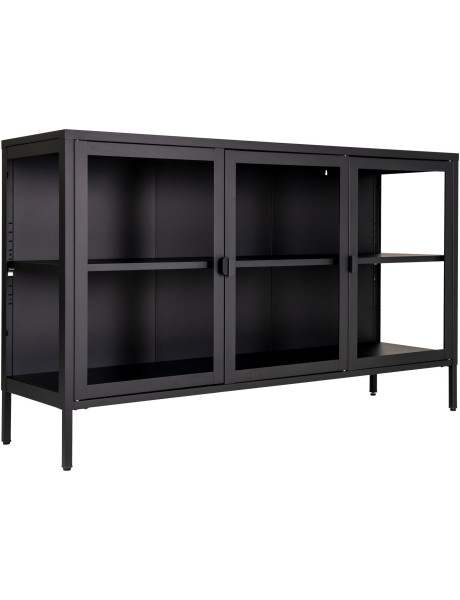 Buffet vitrine 3 portes verre 140 cm métal noir Brisbane