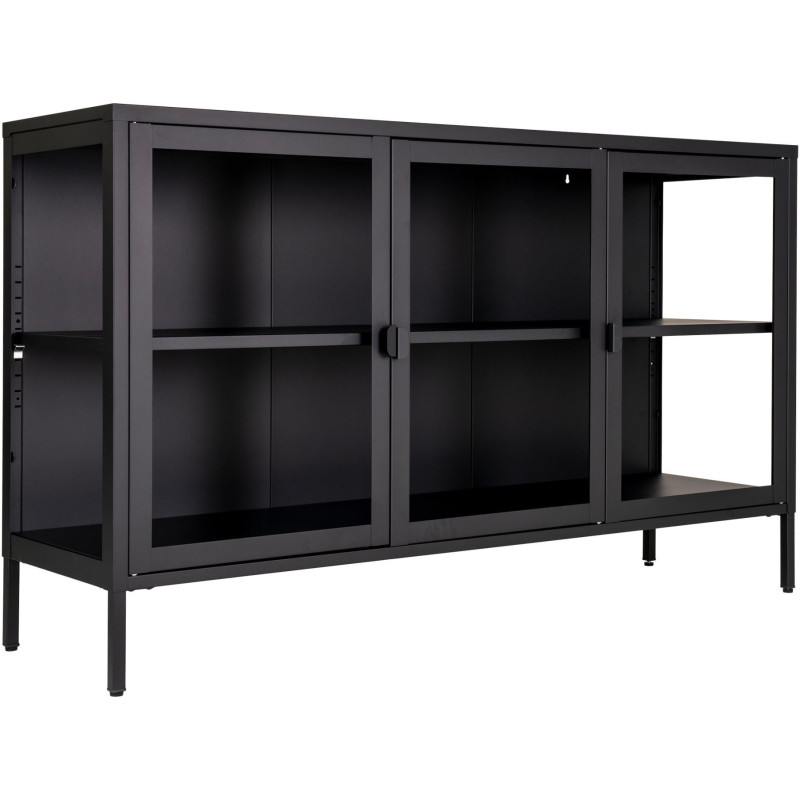 Buffet vitrine 3 portes verre 140 cm métal noir Brisbane