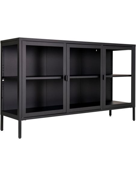 Buffet vitrine 3 portes verre 140 cm métal noir Brisbane