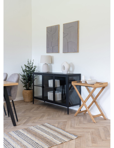 Buffet vitrine 3 portes verre 140 cm métal noir Brisbane 