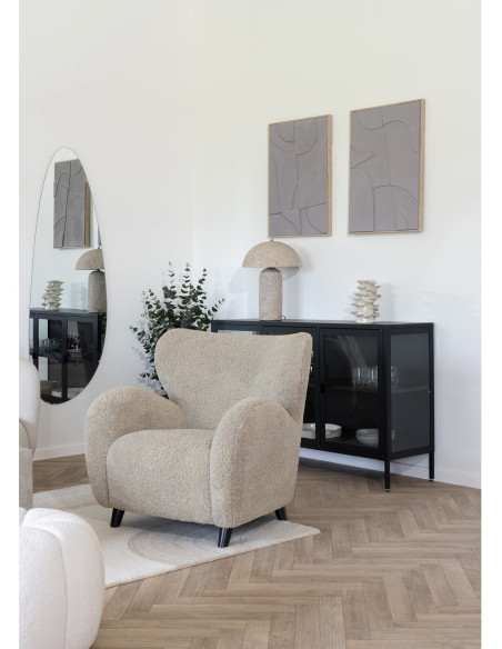 Buffet vitrine 3 portes verre 140 cm métal noir Brisbane 