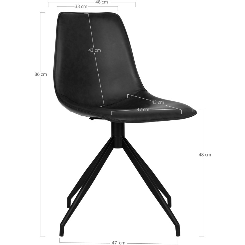 Chaise moderne pivotante Polyuréthane Noir Métal Noir Monaco (Lot de 2) 