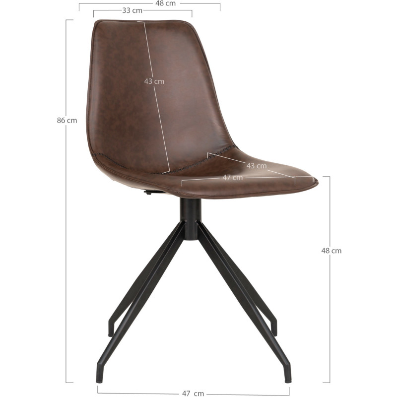 Chaise moderne pivotante Polyuréthane Marron foncé Métal Noir Monaco (Lot de 2) House Nordic - 5