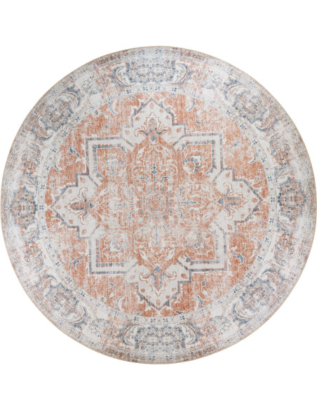 Grand Tapis oriental Rond 200x200 Chenille Polyester Orange Bleu Havana 