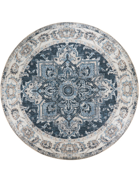 Grand Tapis oriental Rond 200x200 Chenille Polyester Bleu Havana 