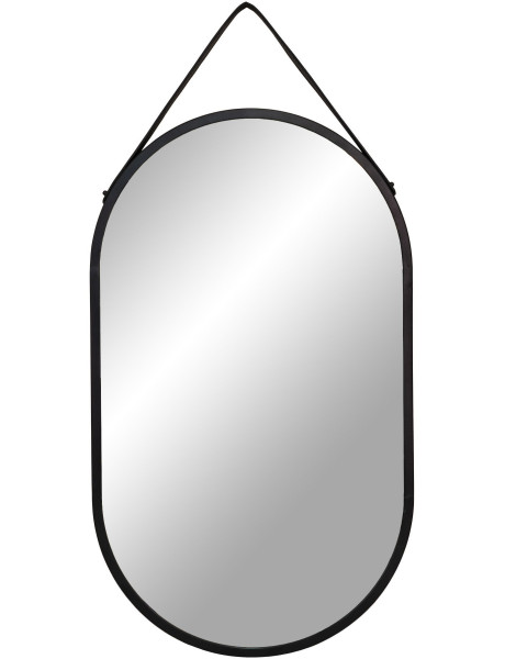 Miroir mural moderne à suspendre Ovale 35x60 Métal Polyuréthane Noir Trapani 