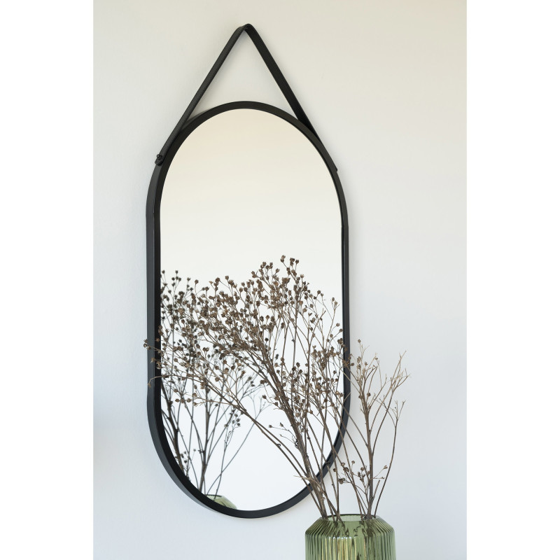 Miroir mural moderne à suspendre Ovale 35x60 Métal Polyuréthane Noir Trapani 