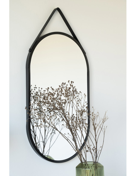 Miroir mural moderne à suspendre Ovale 35x60 Métal Polyuréthane Noir Trapani 