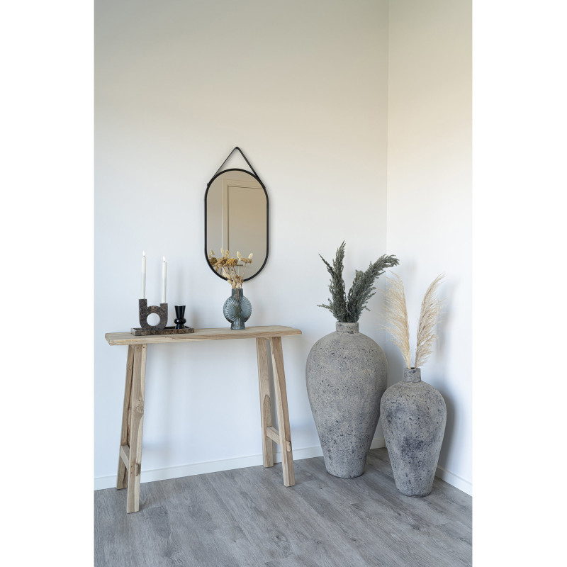 Miroir mural moderne à suspendre Ovale 35x60 Métal Polyuréthane Noir Trapani 