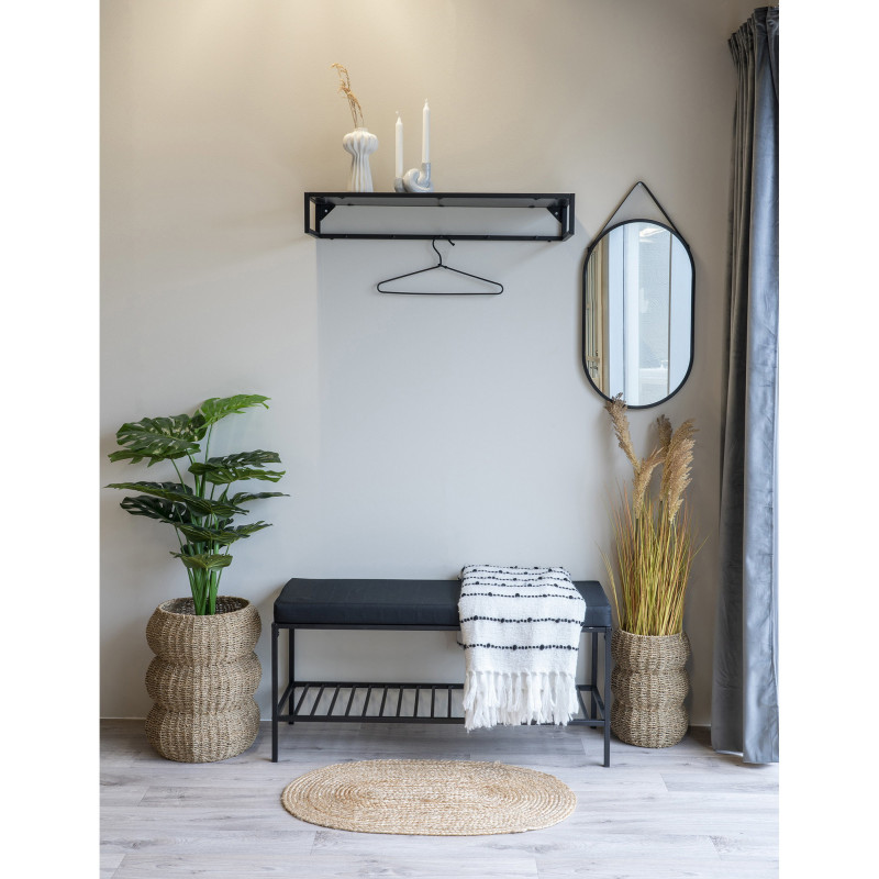 Miroir mural moderne à suspendre Ovale 35x60 Métal Polyuréthane Noir Trapani 