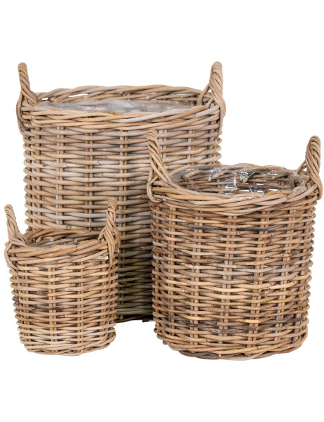 Sema Baskets - Baskets, kubu rattan, natural set of 3 