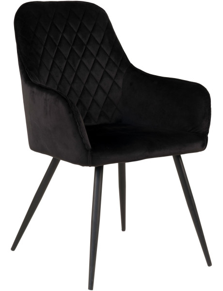 Fauteuil de table matelassé Velours Noir Métal Noir Harbo (Lot de 2) 