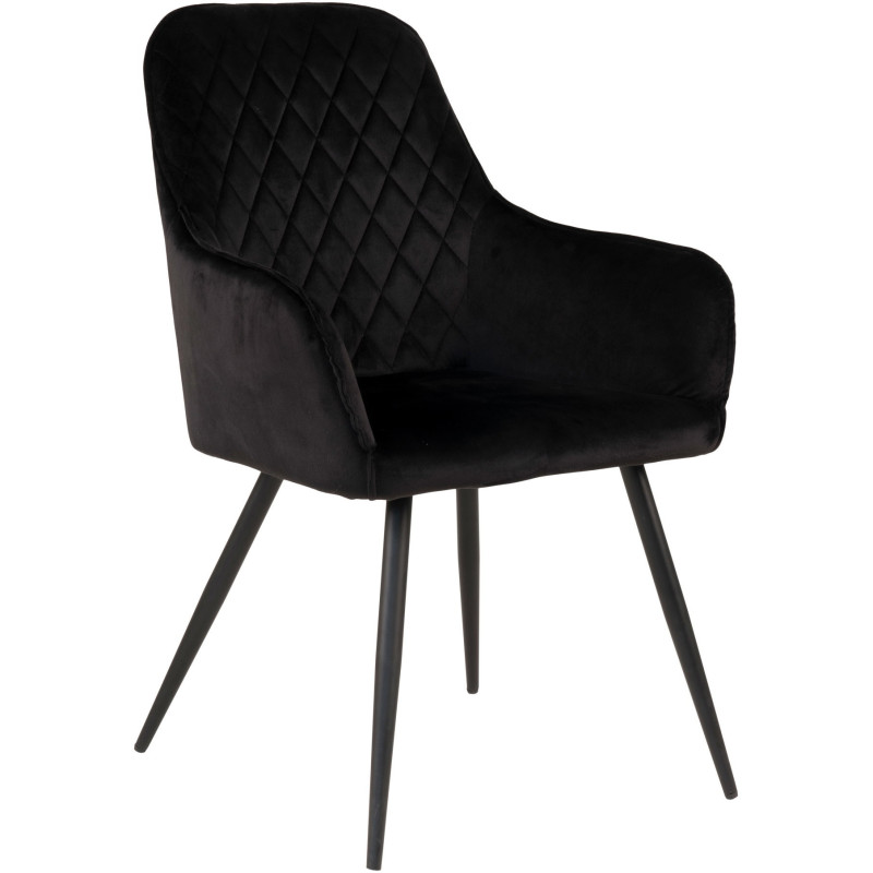 Fauteuil de table matelassé Velours Noir Métal Noir Harbo (Lot de 2) 