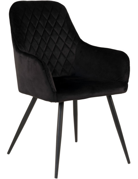 Fauteuil de table matelassé Velours Noir Métal Noir Harbo (Lot de 2) 