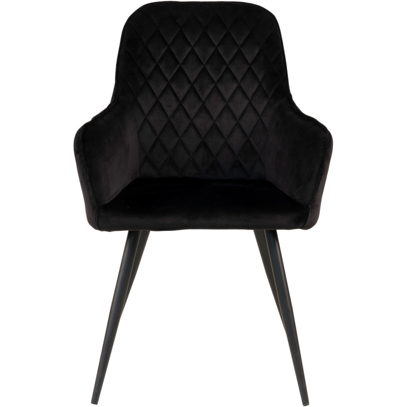 Fauteuil de table matelassé Velours Noir Métal Noir Harbo (Lot de 2) 