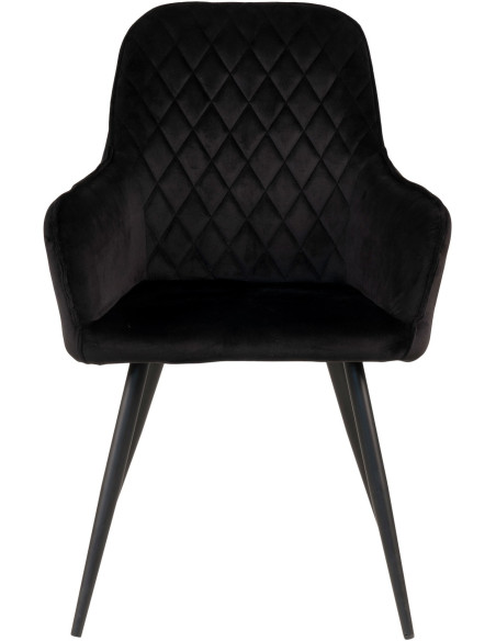 Fauteuil de table matelassé Velours Noir Métal Noir Harbo (Lot de 2) 