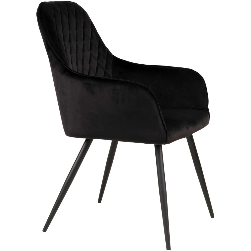 Fauteuil de table matelassé Velours Noir Métal Noir Harbo (Lot de 2) 