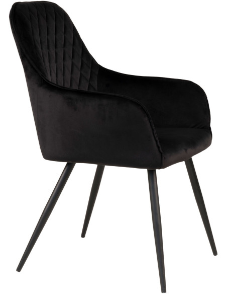 Fauteuil de table matelassé Velours Noir Métal Noir Harbo (Lot de 2) 