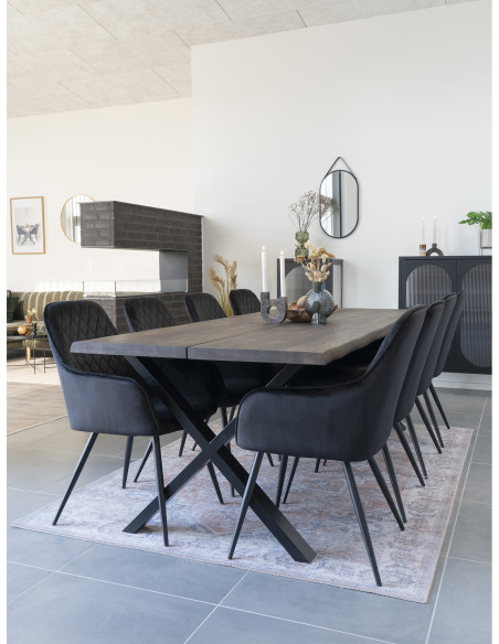 Fauteuil de table matelassé Velours Noir Métal Noir Harbo (Lot de 2) 