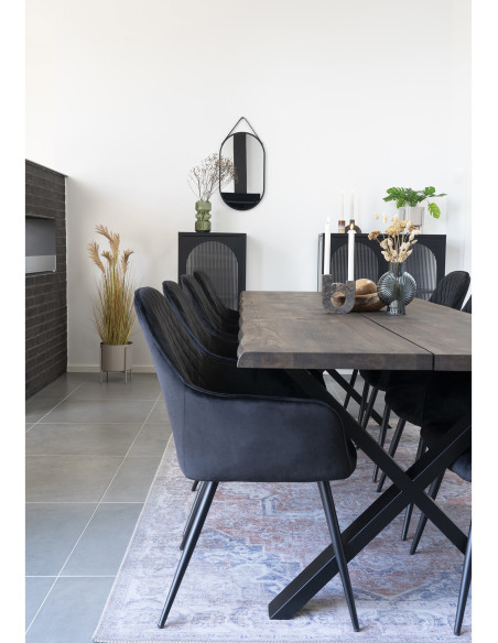 Fauteuil de table matelassé Velours Noir Métal Noir Harbo (Lot de 2) 