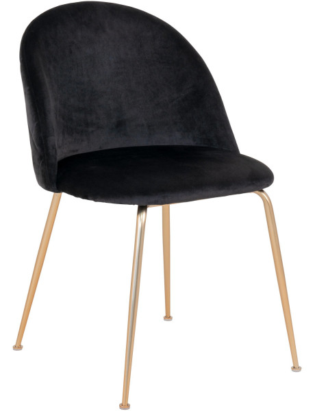 Chaise moderne arrondie Velours Noir Métal Doré Effet laiton Geneve (Lot de 2) 
