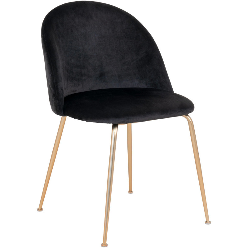 Chaise moderne arrondie Velours Noir Métal Doré Effet laiton Geneve (Lot de 2) 