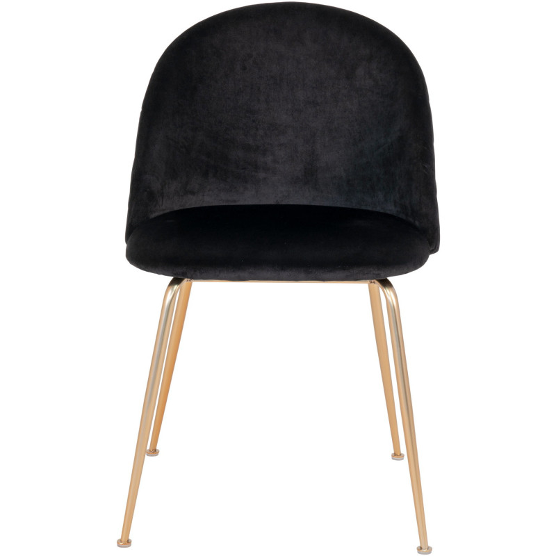 Chaise moderne arrondie Velours Noir Métal Doré Effet laiton Geneve (Lot de 2) 