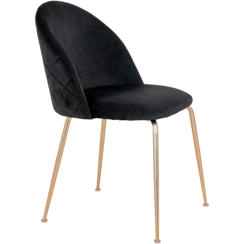 Chaise moderne arrondie Velours Noir Métal Doré Effet laiton Geneve (Lot de 2) 