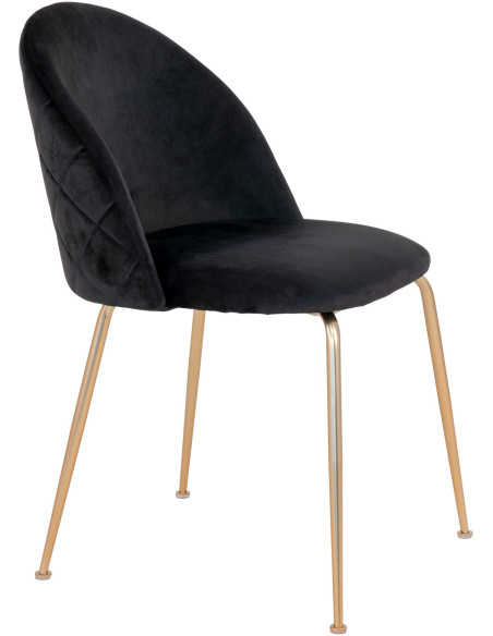 Chaise moderne arrondie Velours Noir Métal Doré Effet laiton Geneve (Lot de 2) 