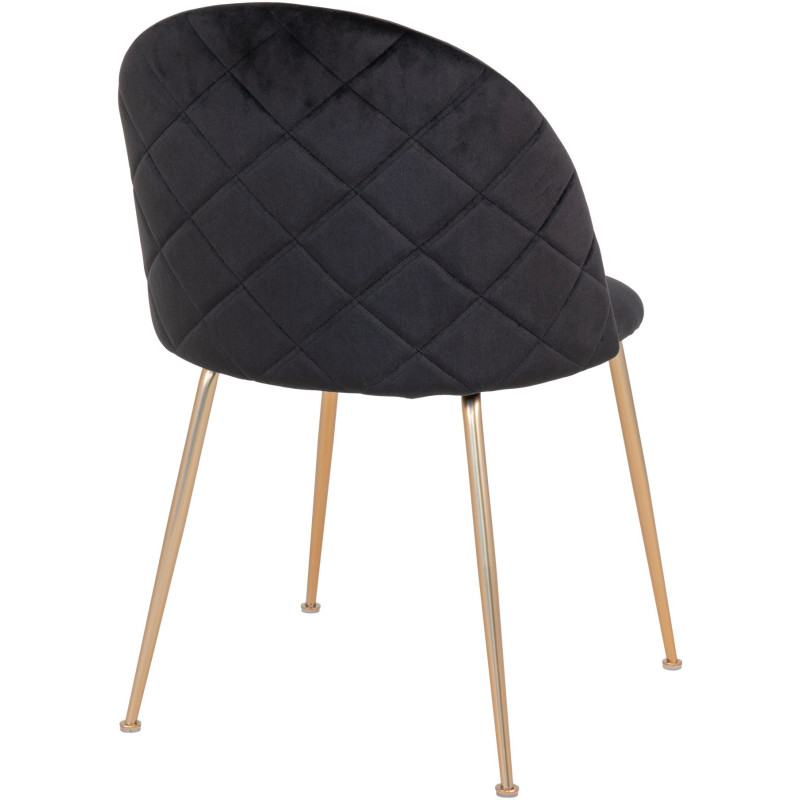 Chaise moderne arrondie Velours Noir Métal Doré Effet laiton Geneve (Lot de 2) 