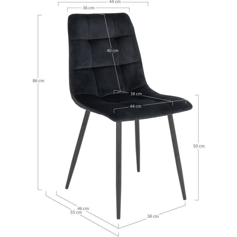 Chaise moderne matelassée Velours Noir Métal Noir Middelfart (Lot de 2) 
