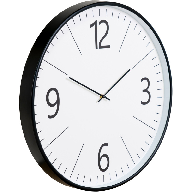 Grande Horloge murale silencieuse 51 cm Plastique Noir Blanc Verre Biel 