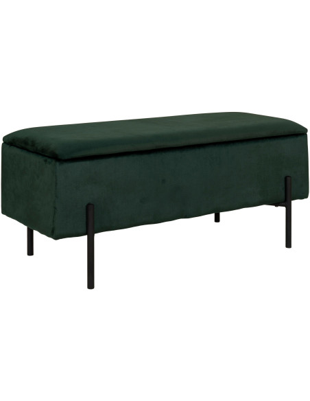 Banquette moderne Coffre de rangement 2 places Velours Vert Métal Noir Watford 