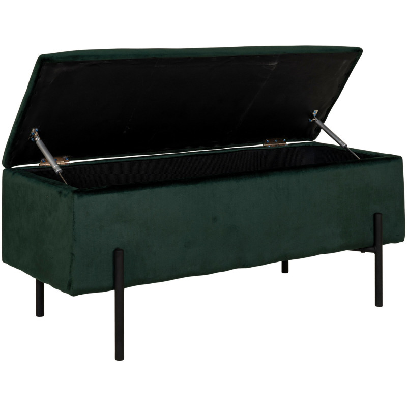 Banquette moderne Coffre de rangement 2 places Velours Vert Métal Noir Watford 