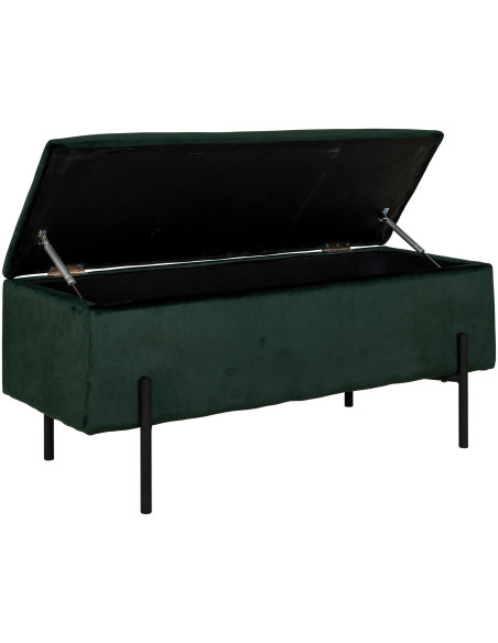 Banquette moderne Coffre de rangement 2 places Velours Vert Métal Noir Watford 