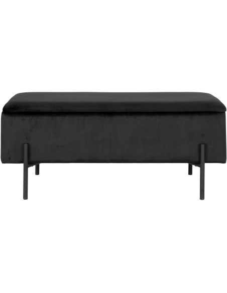 Banquette moderne Coffre de rangement 2 places Velours Noir Métal Noir Watford 