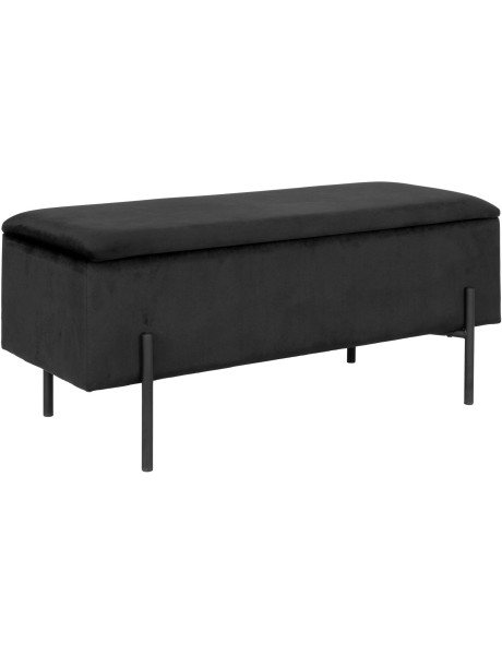 Banquette moderne Coffre de rangement 2 places Velours Noir Métal Noir Watford 
