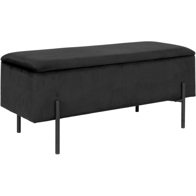 Banquette moderne Coffre de rangement 2 places Velours Noir Métal Noir Watford 