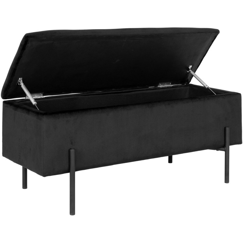 Banquette moderne Coffre de rangement 2 places Velours Noir Métal Noir Watford 
