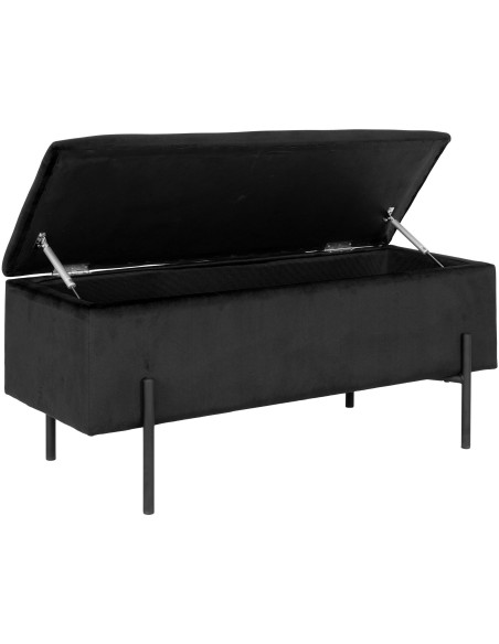 Banquette moderne Coffre de rangement 2 places Velours Noir Métal Noir Watford 