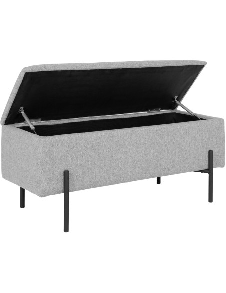 Banquette moderne Coffre de rangement 2 places Tissu Gris clair Métal Noir Watford 