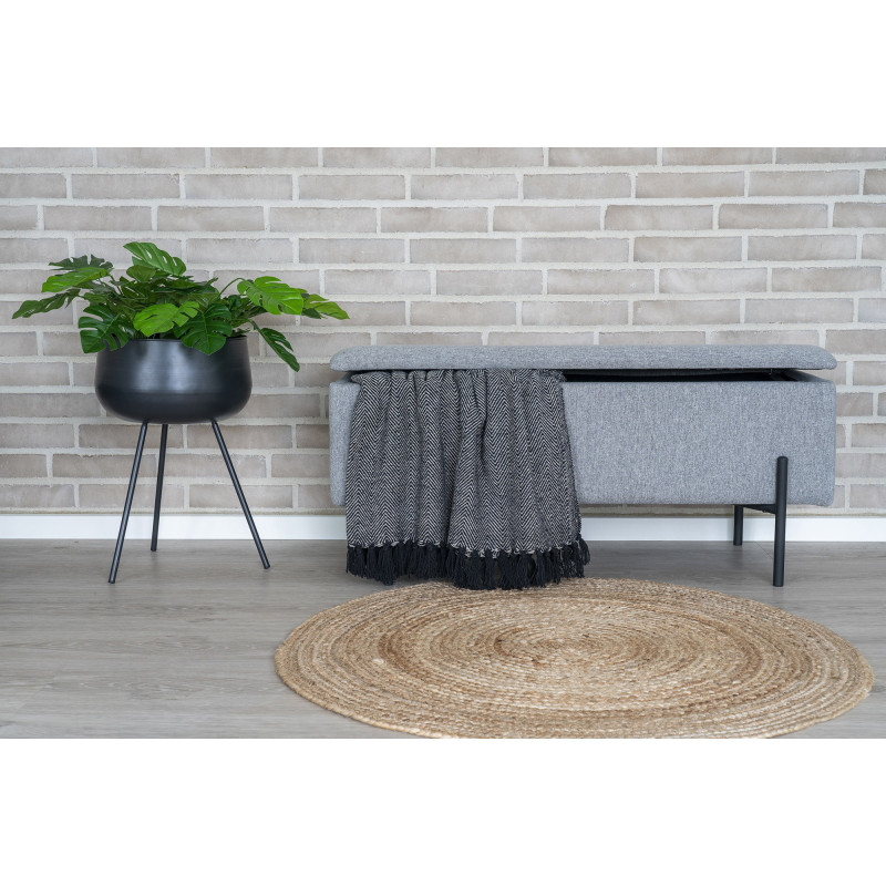 Banquette moderne Coffre de rangement 2 places Tissu Gris clair Métal Noir Watford 