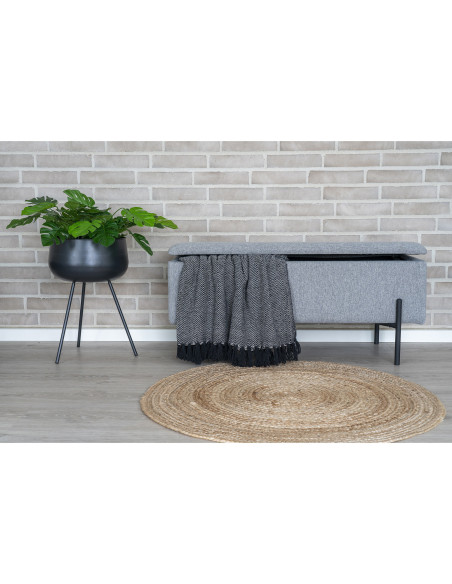 Banquette moderne Coffre de rangement 2 places Tissu Gris clair Métal Noir Watford 