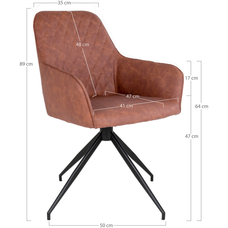 Fauteuil de table pivotant Polyuréthane Marron Vieilli Métal Noir Harbo 