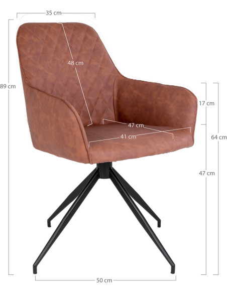 Fauteuil de table pivotant Polyuréthane Marron Vieilli Métal Noir Harbo 