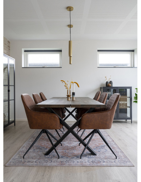 Fauteuil de table pivotant Polyuréthane Marron Vieilli Métal Noir Harbo 