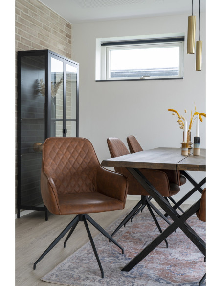 Fauteuil de table pivotant Polyuréthane Marron Vieilli Métal Noir Harbo 