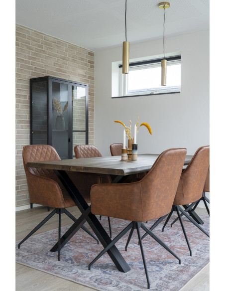 Fauteuil de table pivotant Polyuréthane Marron Vieilli Métal Noir Harbo 